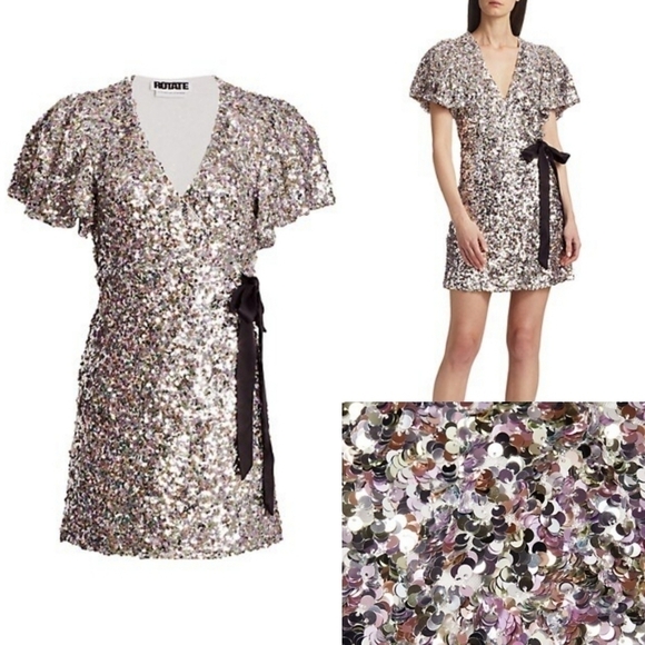ROTATE BIRGER CHRISTENSEN Frida Sequin Wrap Dress Beyoncé Style New Size 2 US - Picture 1 of 16